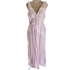 Vintage 50's Sparkling Chiffon Grecian Goddess Nightgown Pink Lace Ruffled Glam